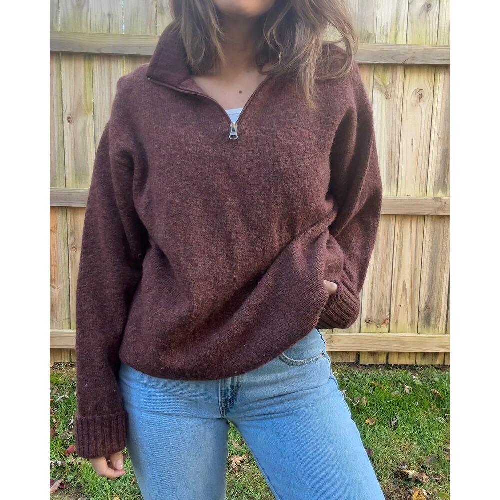 Woolrich Persimmon Wool Quarter-Zip Pullover Brown Oxblood - Picture 2 of 7